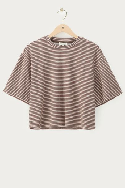 Brown terry T-shirt with stripes