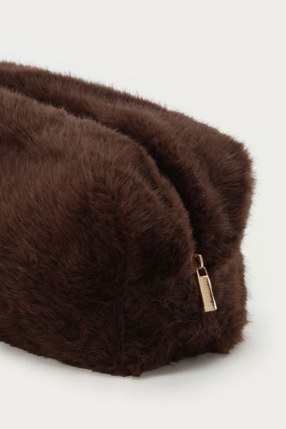 Brown toiletry bag in fur look