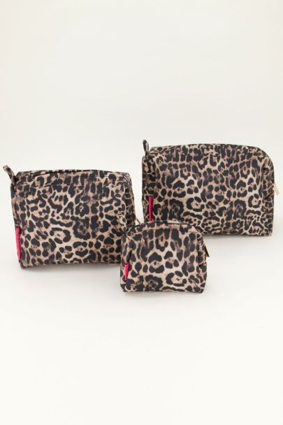 Brown toiletry bag set with panther print | My Jewellery