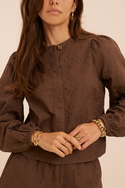 Bruine top met lange mouwen en embroidery anglaise