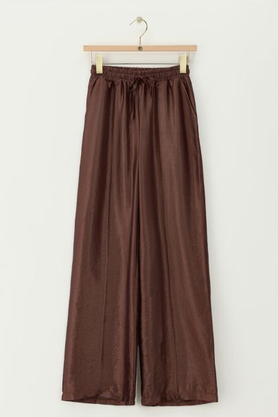 Bruine wide leg pantalon in satijn look