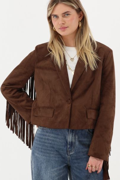 Brown western blazer with fringes in suede look