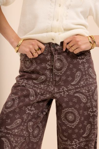 Jean large marron à imprimé paisley