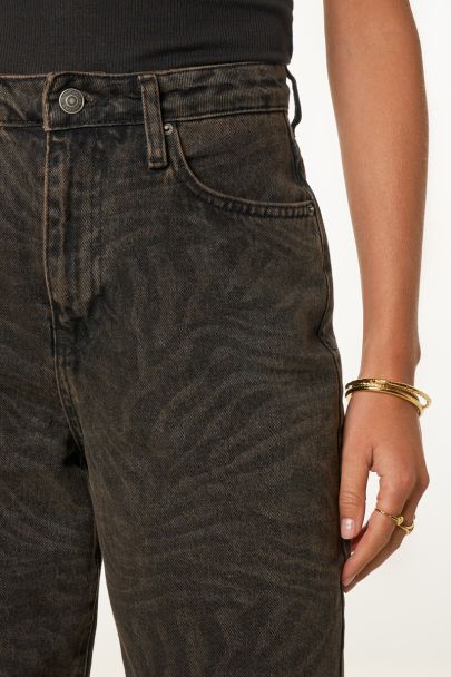 Bruine wide leg jeans met tijgerprint