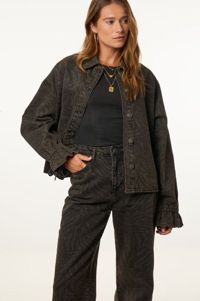 Bruine wide leg jeans met tijgerprint