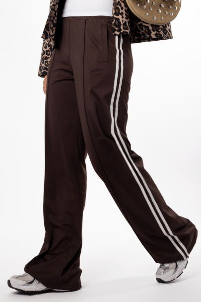 Bruine wijde jogger broek met strepen