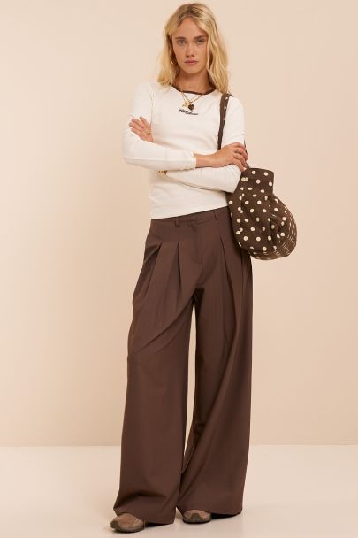 Pantalon large marron pliss&eacute;