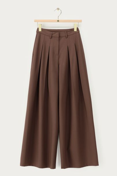 Pantalon large marron plissé