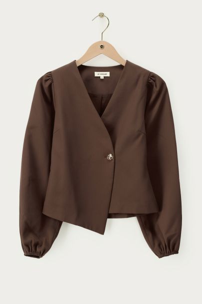 Braunes Oberteil mit Überlappung und langen Puffärmeln