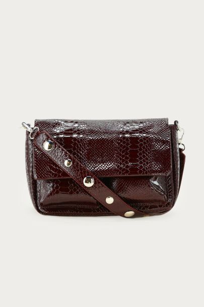 Burgundy crossbody tas met croco print