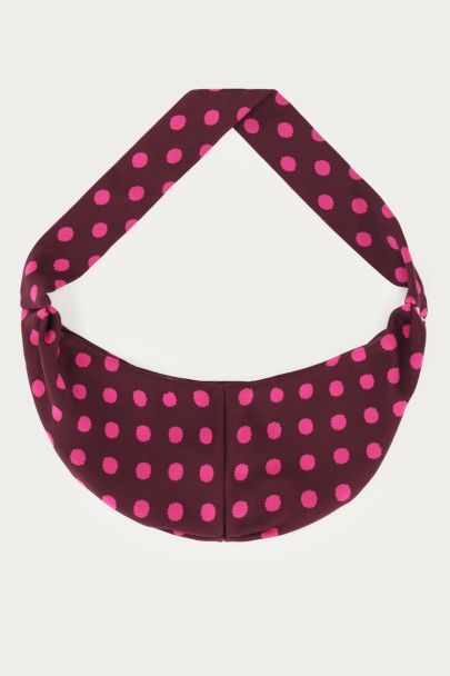 Burgundy crossbody tas met roze polkadots