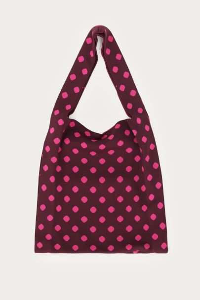 Burgundy groter shopper met roze polkadots