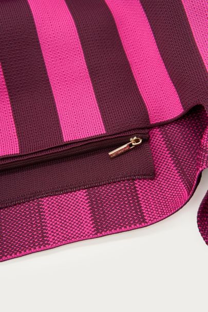 Burgundy shopper met roze strepen
