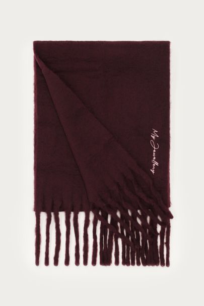 Burgundy sjaal met franjes en My Jewellery logo