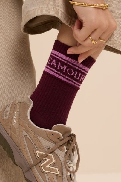 Burgundy sokken met strepen L'amour