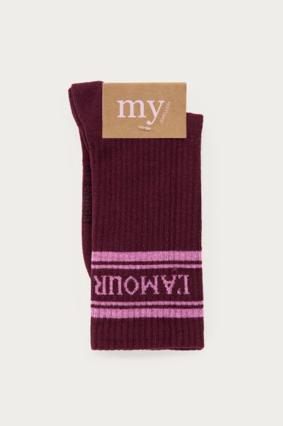 Burgundy socks with stripes L'amour
