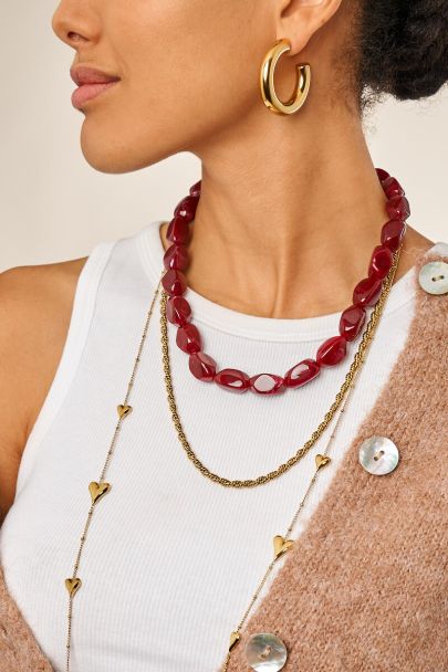 Burgundy statement ketting met ovalen kralen