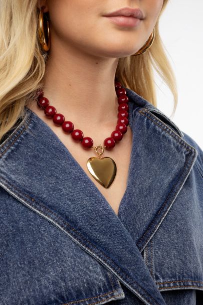 Burgundy statement ketting met ronde kralen