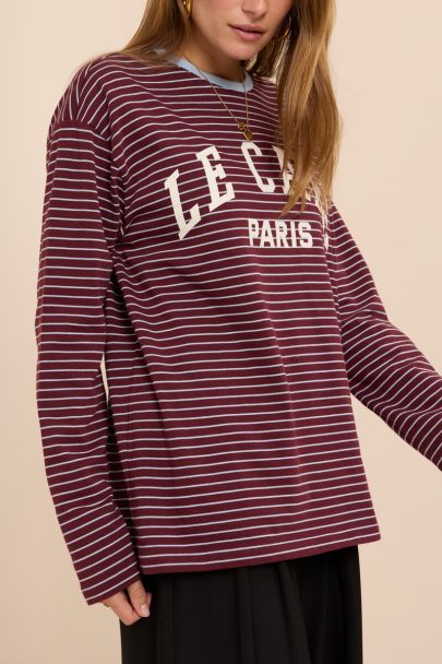 Burgunderrotes gestreiftes Langarmshirt &bdquo;Le Cafe Paris&ldquo;