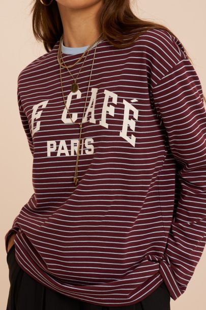 Burgundy gestreepte longsleeve 'Le cafe Paris'