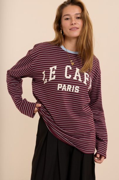Burgunderrotes gestreiftes Langarmshirt &bdquo;Le Cafe Paris&ldquo;