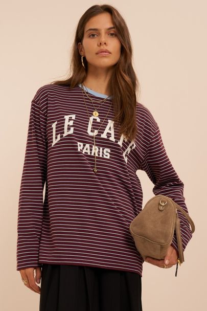 Burgundy gestreepte longsleeve 'Le cafe Paris'