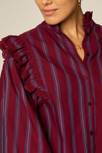 Burgundy gestreepte blouse met embroidery