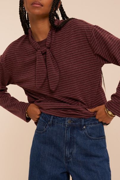 Burgundy gestreepte longsleeve met sjaal