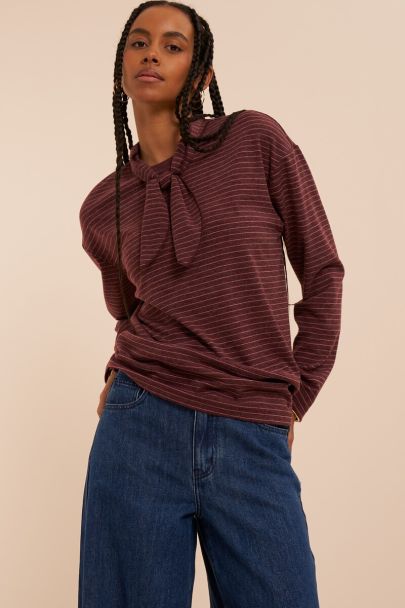 Burgundy gestreepte longsleeve met sjaal