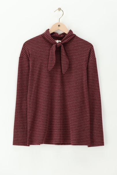 Burgundy gestreepte longsleeve met sjaal
