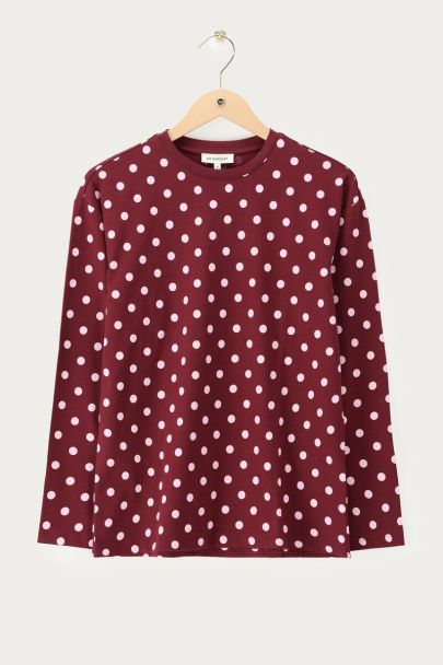 Burgunderrotes Langarmshirt mit Polka-Dots