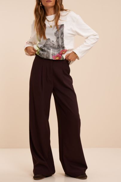 Pantalon large bordeaux pliss&eacute;