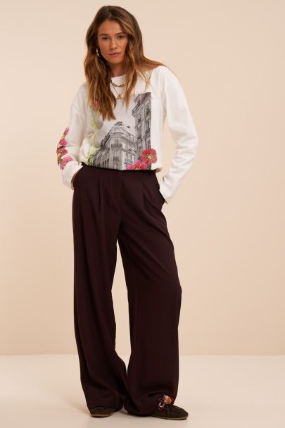 Pantalon large bordeaux pliss&eacute;