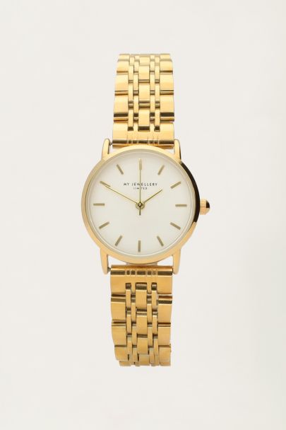 Chain-link watch with small white round watch face