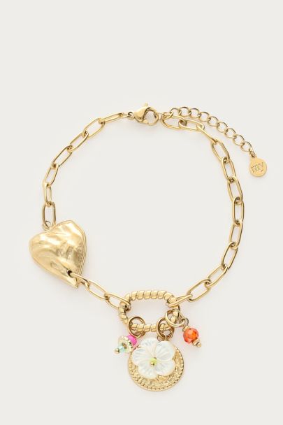 Bracelet &agrave; maillons c&oelig;ur et charms multiples