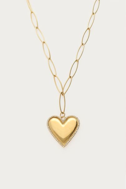 Chunky link chain with heart and faux pearls