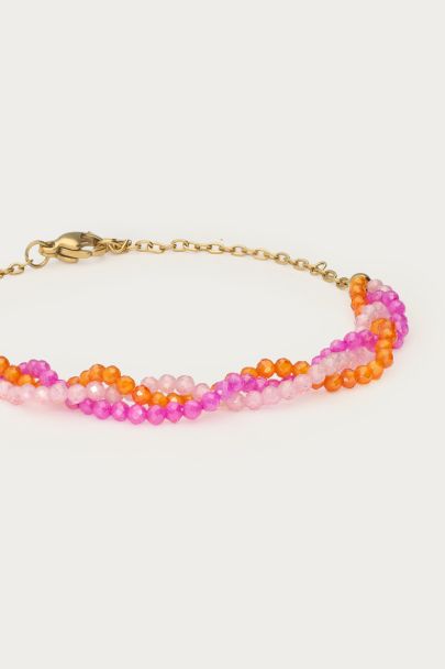 Ciao geflochtenes Armband mit pinken und orangefarbenen Perlen
