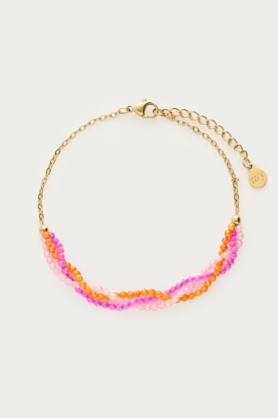 Ciao geflochtenes Armband mit pinken und orangefarbenen Perlen
