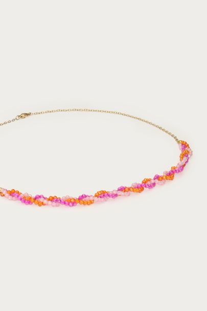 Ciao geflochtene Kette mit pinken und orangefarbenen Perlen