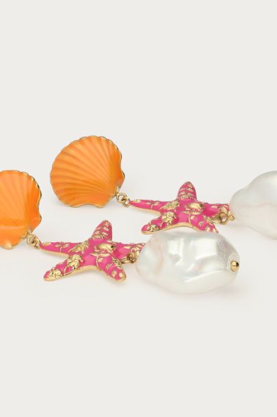 Ciao drop earrings with starfish and faux pearls