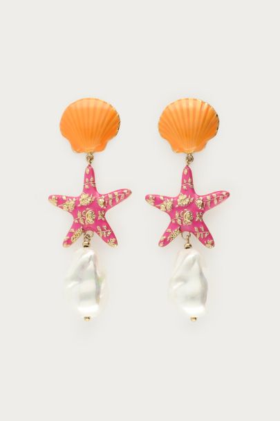 Ciao drop earrings with starfish and faux pearls