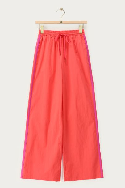 Pantalon large corail à bandes latérales