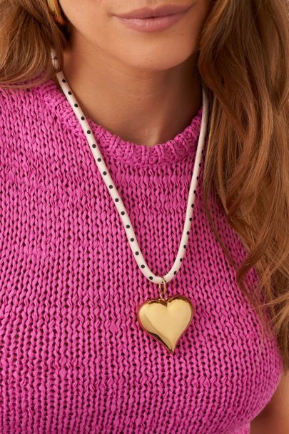 Collier en corde maxi c&oelig;ur &agrave; pois 