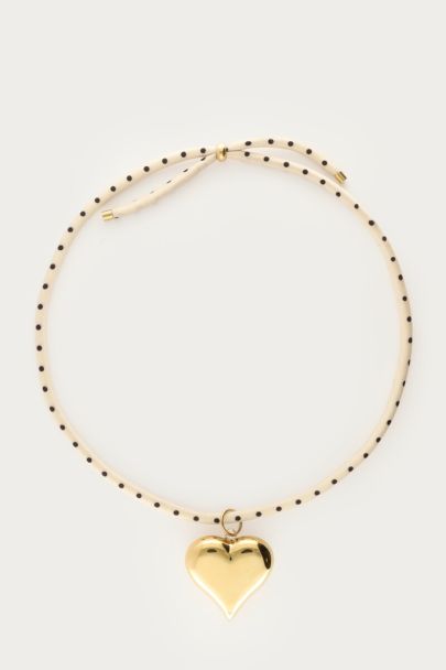 Collier en corde maxi c&oelig;ur &agrave; pois 
