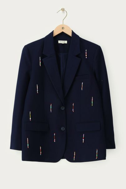 Dark blue blazer with multicoloured beaded fringes
