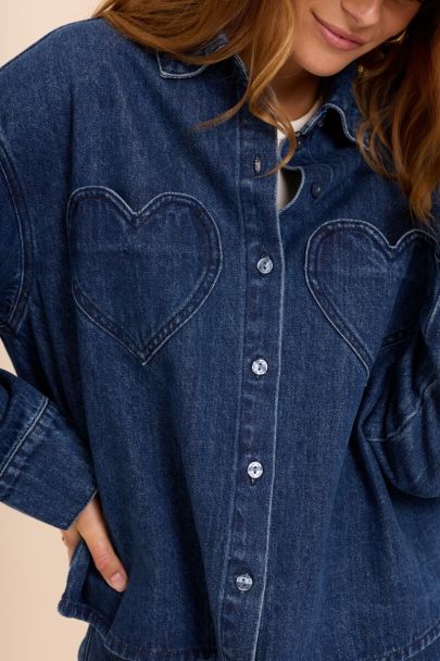 Blaue Denim-Bluse mit Herz-Taschen