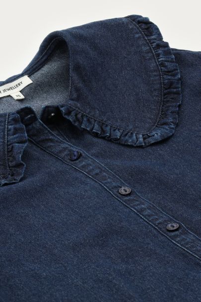 Donkerblauwe denim jurk met ruffle