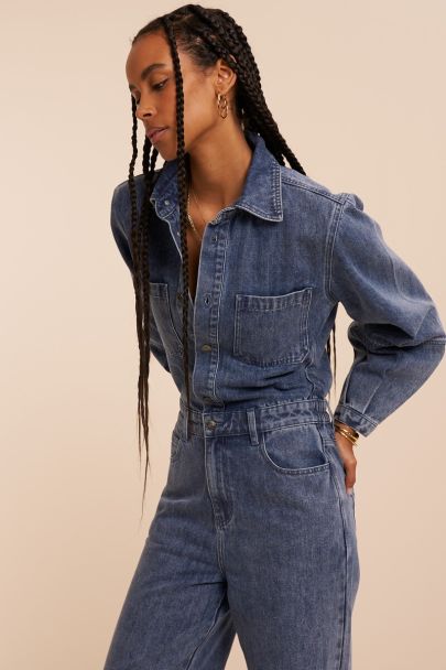 Dunkelblauer Denim-Jumpsuit mit Ballonärmeln