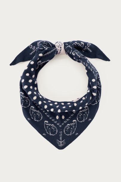 Donkerblauwe jacquard sjaal met paisley print