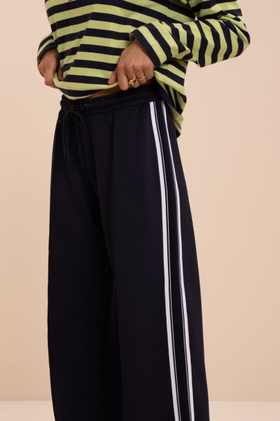 Dark blue jogger with elastic waistband and tapes